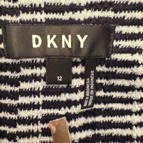 DKNY Black White Striped Front Zip Jacket Size 12 Preppy Workwear Classic - Picture 6 of 9